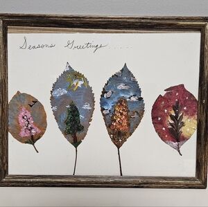 Seasons' Greetings Framed Leaf Art Painting
